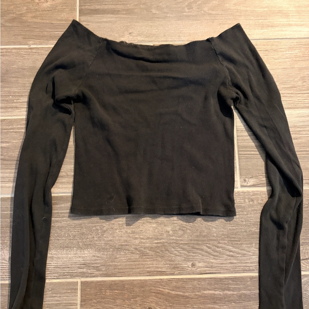 Brandy Melville Black Off-Shoulder Long Sleeve Top
